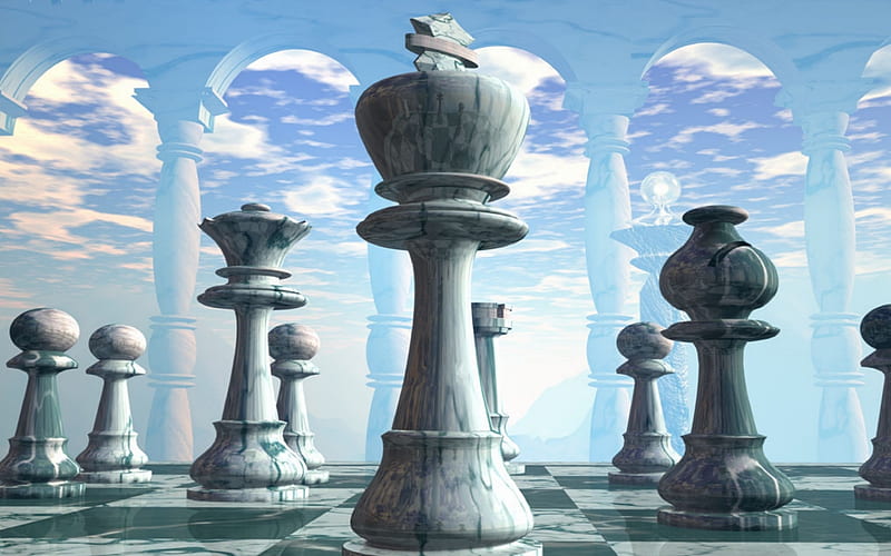 Chess, 3d, game, landscape, HD wallpaper