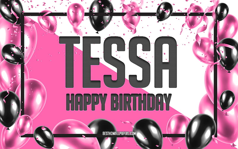 Happy Birtay Tessa, Birtay Balloons Background, Tessa, with names, Tessa Happy Birtay, Pink Balloons Birtay Background, greeting card, Tessa Birtay, HD wallpaper