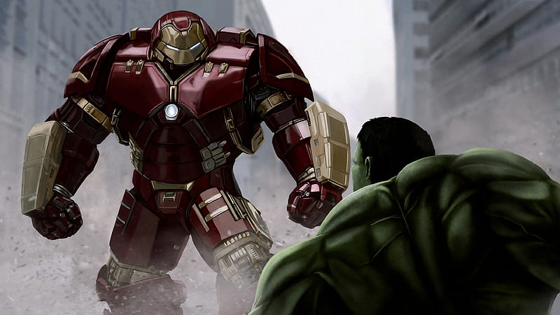 Iron Man Hulkbuster VS The Hulk Artwork, iron-man, hulkbuster, hulk, superheroes, movies, artwork, artist, digital-art, HD wallpaper