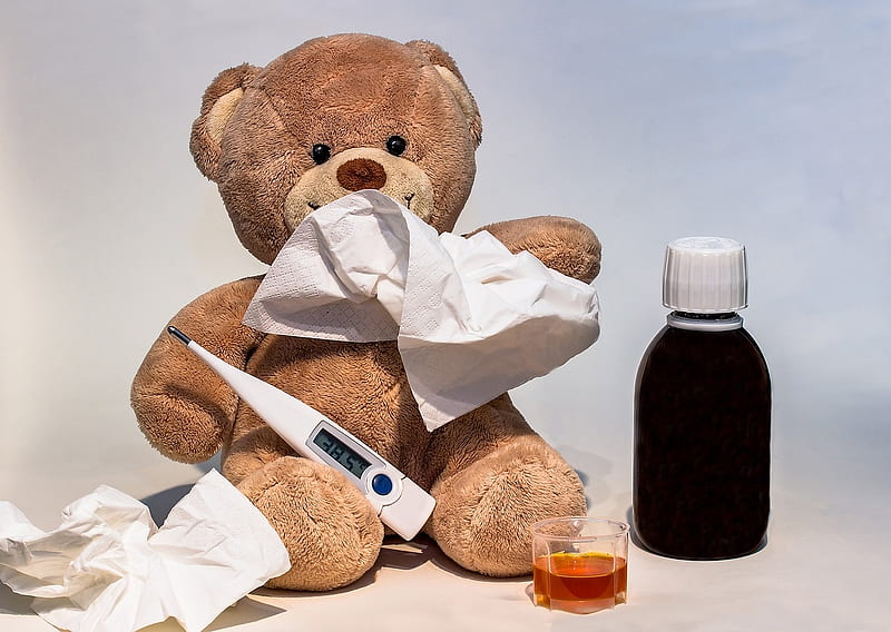 Teddy Bear with flu, Cute, Medicine, Bear, Teddy, Sick, Flu, HD wallpaper