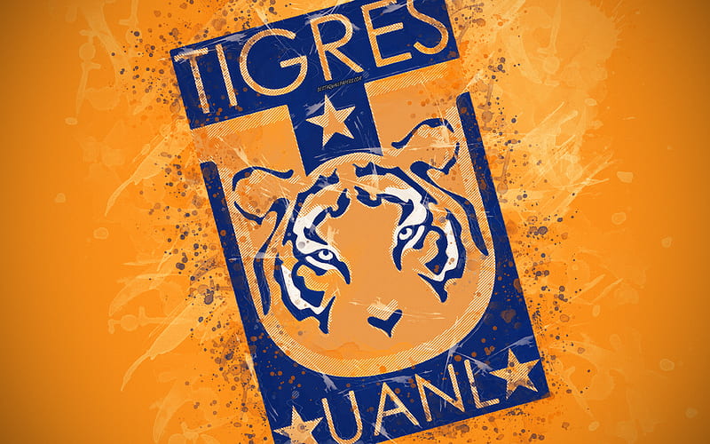 Tigres UANL paint art, creative, Mexican football team, Liga MX, logo, emblem, yellow background, grunge style, Monterrey, Mexico, football, HD wallpaper
