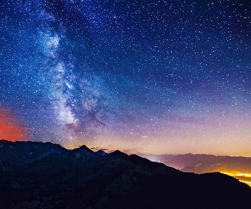 Volcano, ashes, clouds, mountains, stars, HD wallpaper