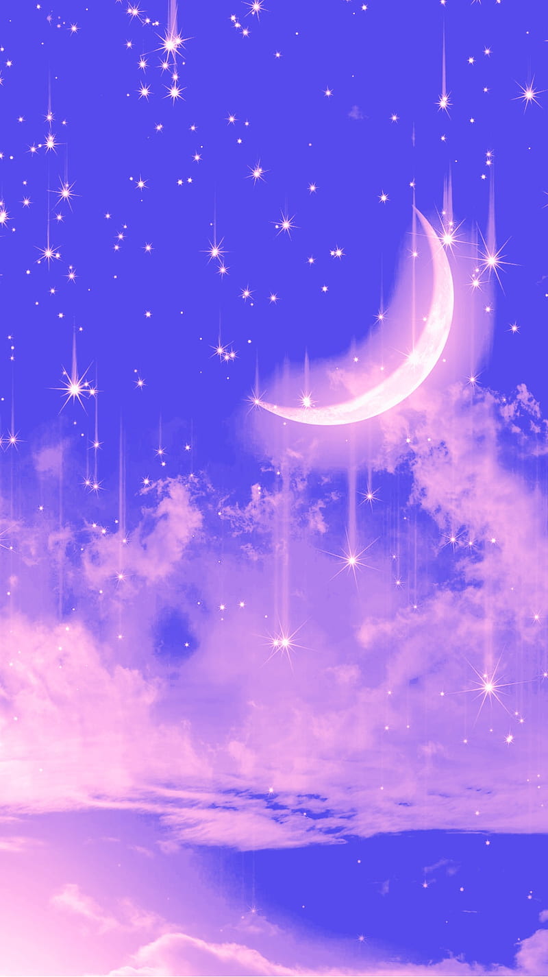 Majestic moon part 3, moon, neon, night, sky, stars, HD phone wallpaper