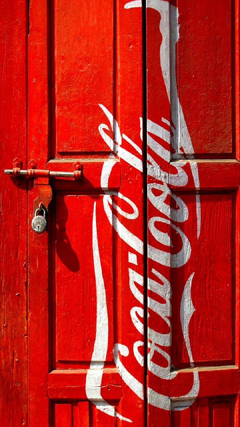 Coca Cola, coca, cola, door, huawei, iphone, oneplus, paint, samsung, wood, xiaomi, HD phone wallpaper