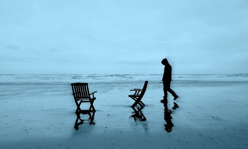 Hours without you, CHAIRS, MAN, SEA, hours, HD wallpaper
