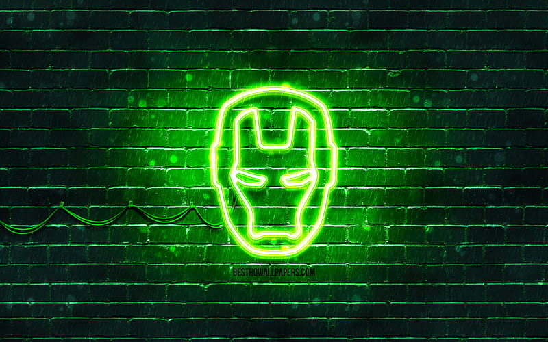Iron Man green logo green brickwall, IronMan logo, Iron Man, superheroes, IronMan neon logo, Iron Man logo, IronMan, HD wallpaper