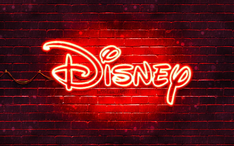 Disney red logo, , red brickwall, Disney logo, artwork, Disney neon logo, Disney for with resolution . High Quality, HD wallpaper