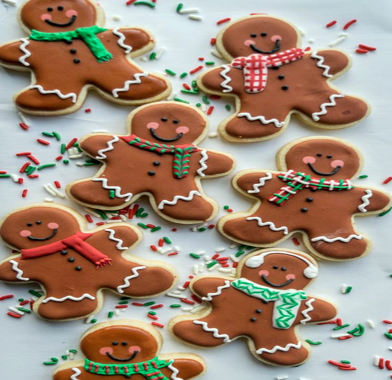 Gingerbread Man Cookies, Cookies, Man, Gingerbread, Scarf, Brown, Sweet, HD wallpaper