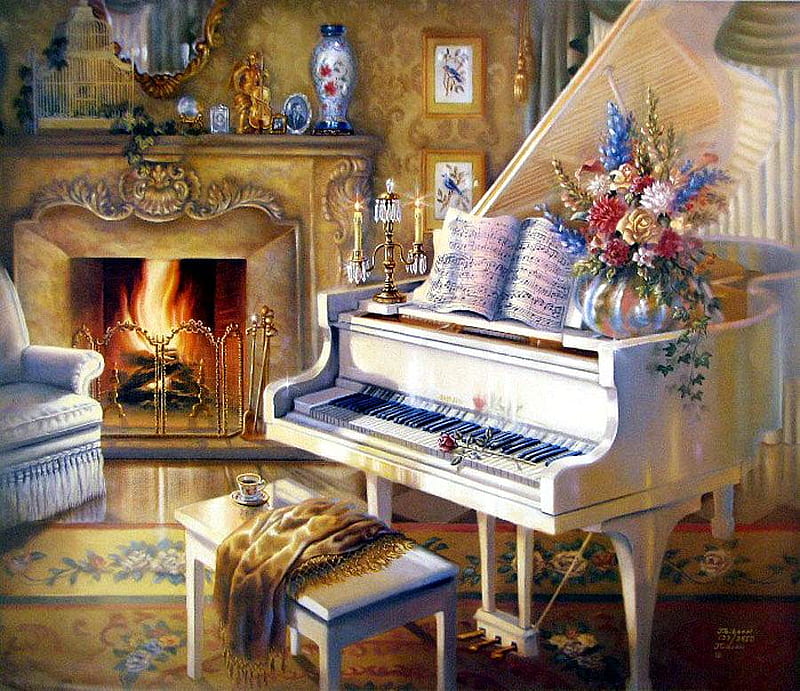 By Judy Gibson, art, judy gibson, music, painting, piano, HD wallpaper