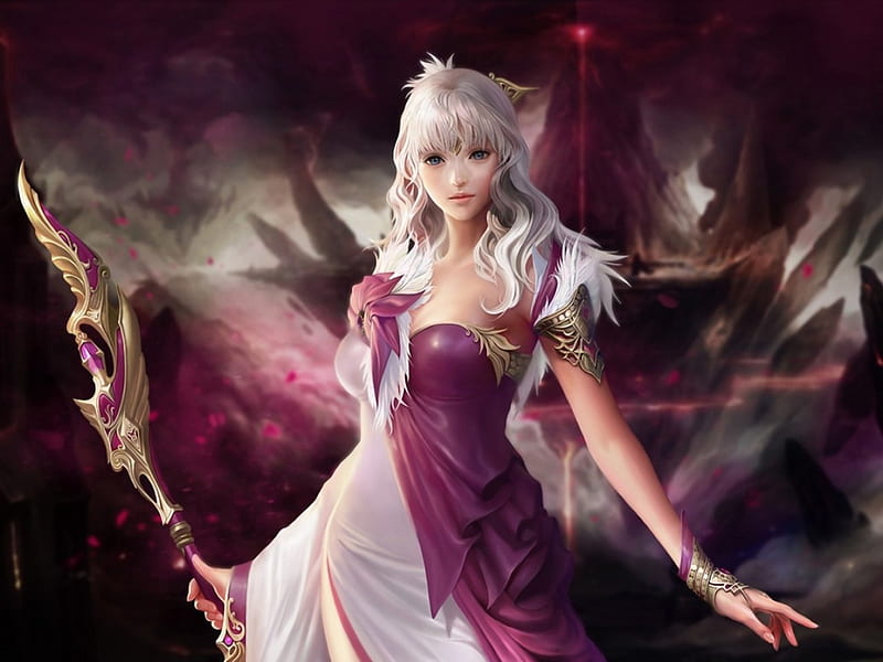 White Hair Sorceress, female, sorceress, bonito, CG, woman, wizard, cute, fantasy, 3D, girl, beauty, HD wallpaper