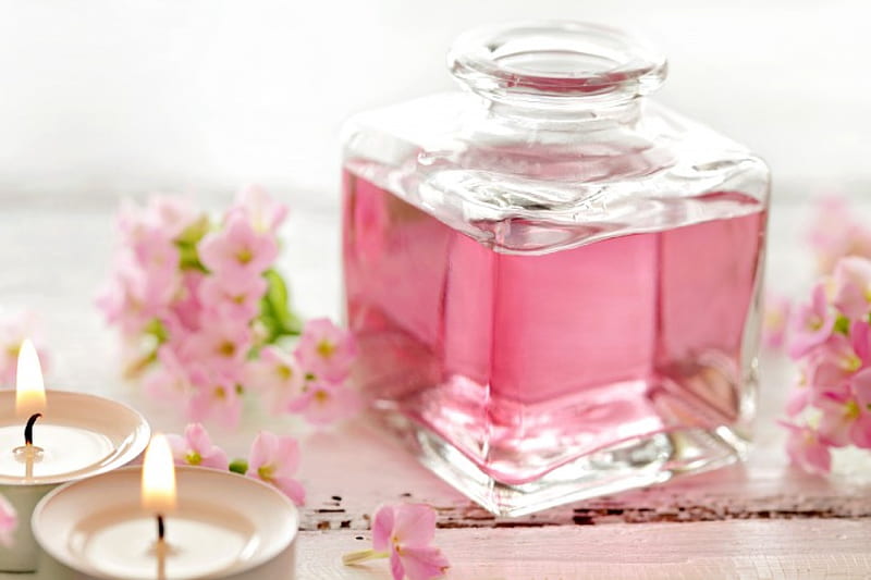 Relaxing Spa, perfume, flowers, spa, pink, candles, HD wallpaper