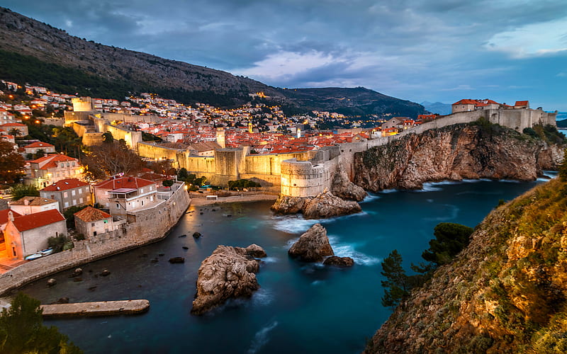 Croatia, Dubrovnik, Old town on sea coast stock photo