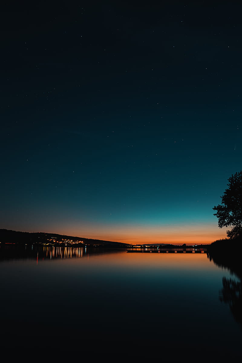 night, water, reflection, lights, HD phone wallpaper