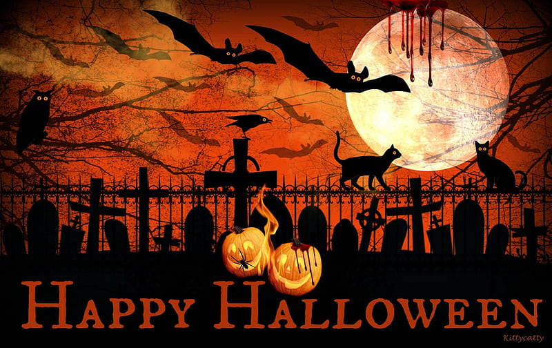 ♢♧♤ Halloween Spooky Night ♤♧♢, fence, happy halloween, bats, halloween,  spider, HD wallpaper | Peakpx