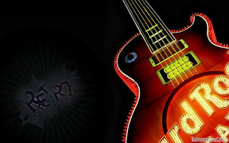 neon guitar, retro, guitar, sound, rock, music, neon, abstract, light, HD wallpaper