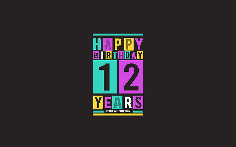 Happy 12 Years Birtay, Birtay Flat Background, 12th Happy Birtay, Creative Flat Art, 12 Years Birtay, Happy 12th Birtay, Colorful Abstraction, Happy Birtay Background, HD wallpaper