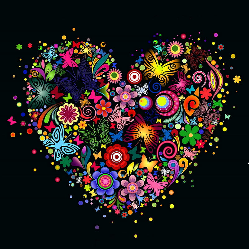 Floral Heart, abstract, art, colorful, desenho, flowers, vector, HD phone wallpaper