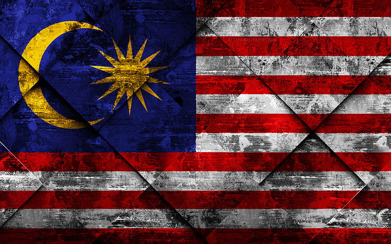 1920x1080px, 1080P free download | Flag of Malaysia grunge art, rhombus