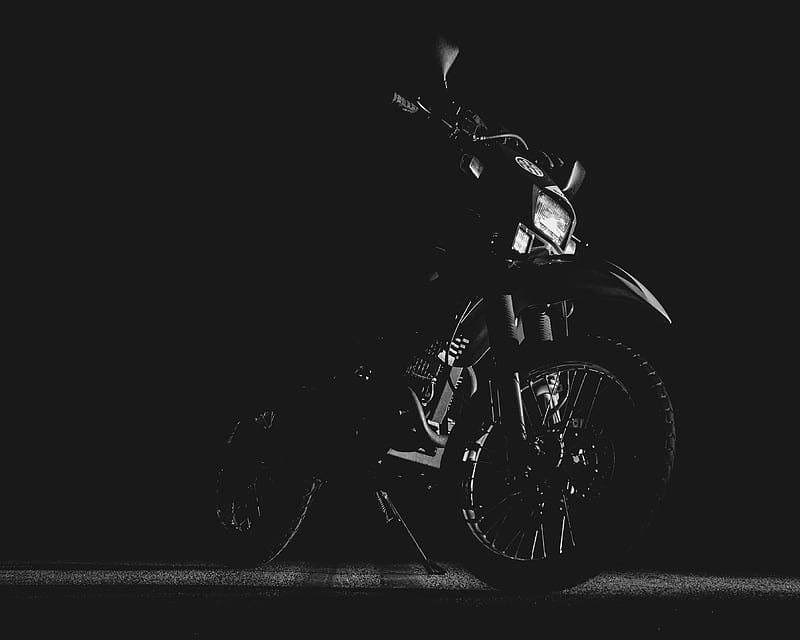 motorcycle, bw, wheel, steering wheel, darkness, HD wallpaper
