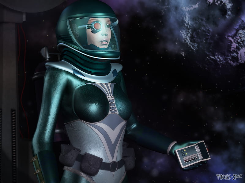 Signal Lost by Thetis, suit, alone, helmet, signal, space, radio, woman, cut off, HD wallpaper