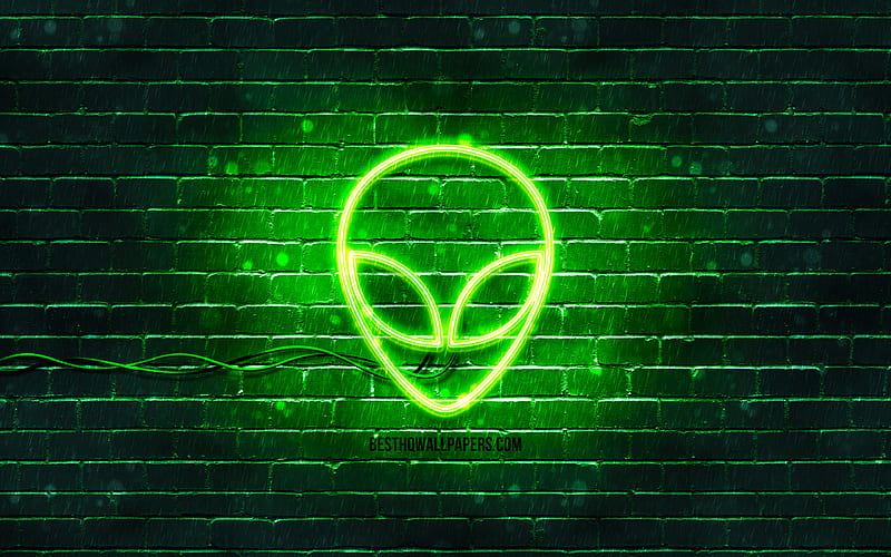 Alien neon icon green background, neon symbols, Alien, neon icons, Alien sign, space signs, Alien icon, space icons, HD wallpaper