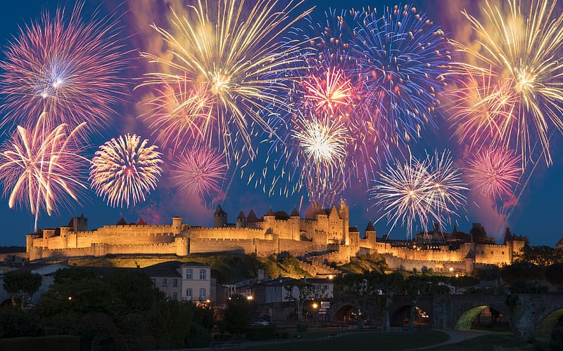 Bastille Day Fireworks Carcassonne Occitanie Bing, HD wallpaper