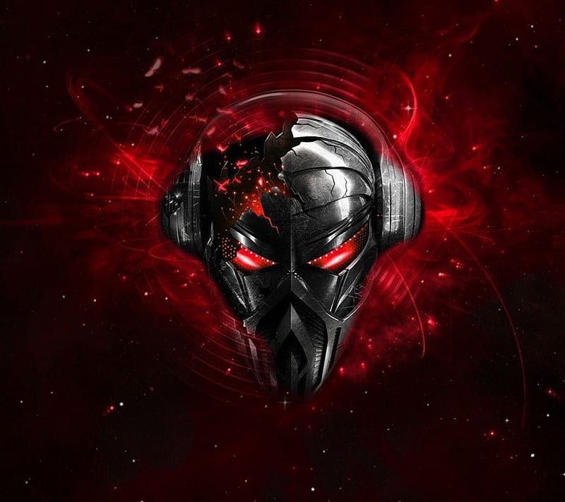 Robot Head, 3d, design red, skull, HD wallpaper