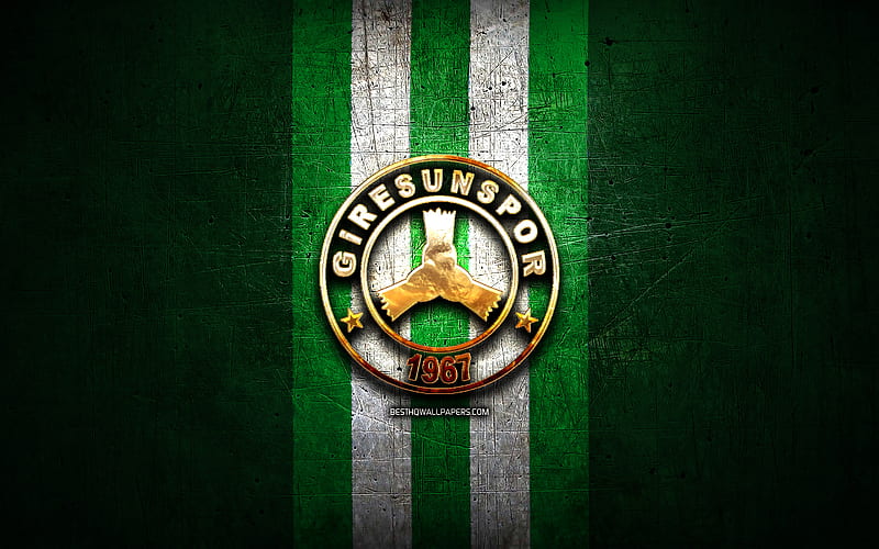 Giresunspor FC, golden logo, 1 Lig, green metal background, football, Giresunspor, turkish football club, Giresunspor logo, soccer, Turkey, HD wallpaper