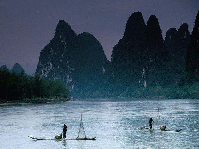 A quiet day of fishing in China, fishermen, river, china, HD wallpaper