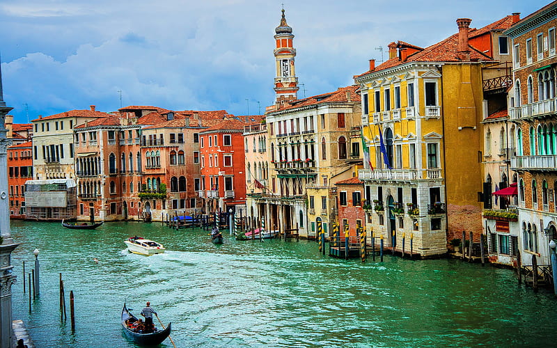 Europe, canal, gondolas, waterway, Venice, Italy, HD wallpaper