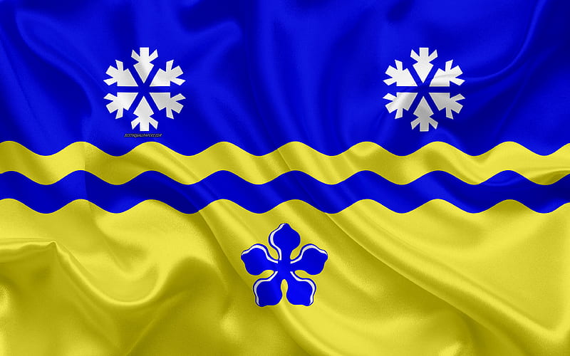Flag of Prince George silk texture, Canadian city, blue yellow silk flag, New Prince George flag, British Columbia, Canada, art, North America, Prince George, HD wallpaper