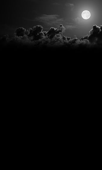 Nature, black white, moon, nature landscape, black clouds, HD phone wallpaper