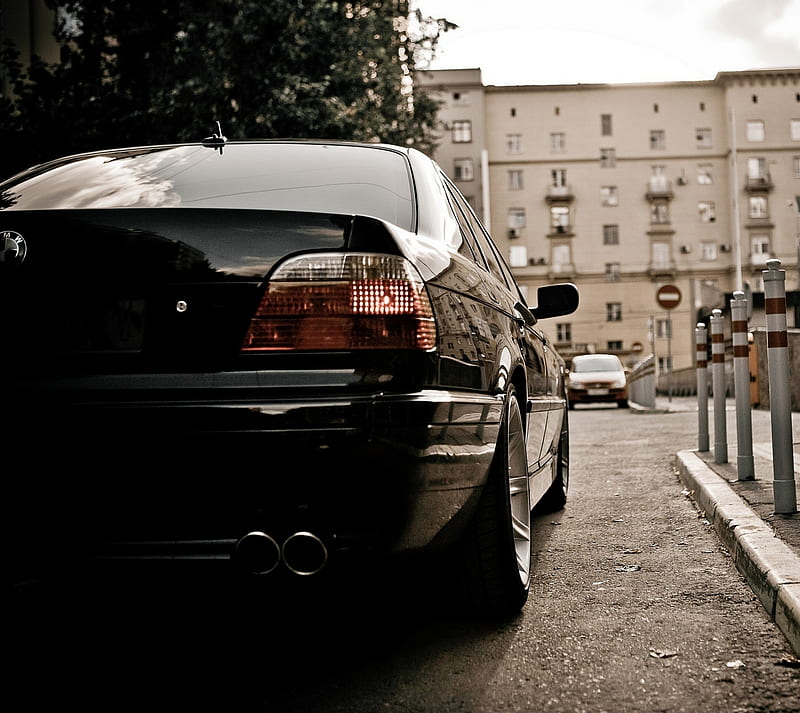 BMW E38, 7 series, black cars, e38, rear, HD wallpaper