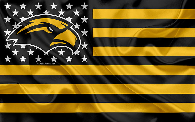 Southern Miss Golden Eagles, American football team, creative American flag, yellow black flag, NCAA, Hattiesburg, Mississippi, USA, Southern Miss Golden Eagles logo, emblem, silk flag, American football, HD wallpaper