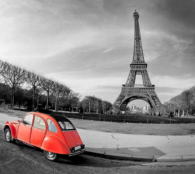 Eiffel Tower, 2014, black, car, cool, france new, paris, red, tower, white, HD wallpaper