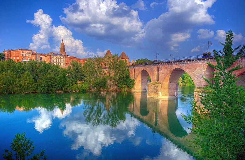 Beautiful Bridge Reflection, architecture, lakes, bridges, clouds, sky, HD wallpaper Beautiful Bridge Reflection, architecture, lakes, bridges, clouds, sky, HD wallpaper