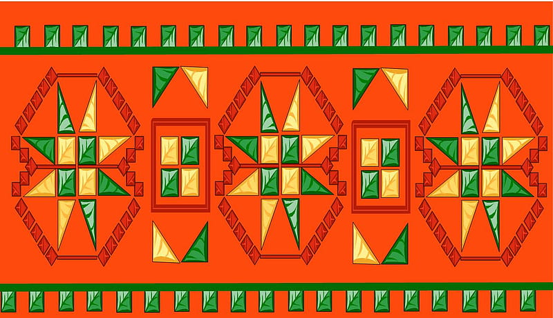 Shapes, border, star shaped, green, desenho, yellow, triangles, bright orange, octogons, HD wallpaper