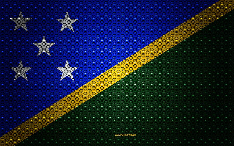 Flag of Solomon Islands creative art, metal mesh texture, Solomon Islands flag, national symbol, Solomon Islands, Oceania, flags of Oceania countries, HD wallpaper