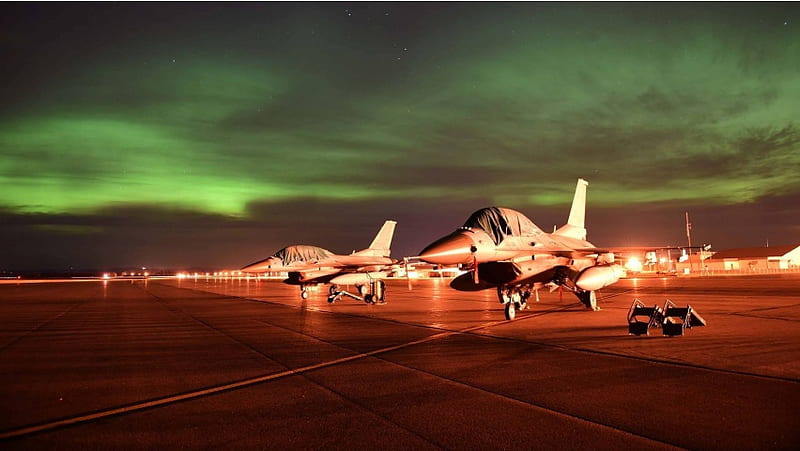 F-16c Fighter Northern Lights, HD wallpaper