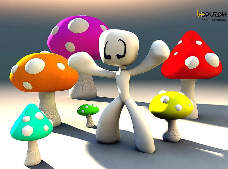 3D , 3d muushrooms, 3d stickman, HD wallpaper