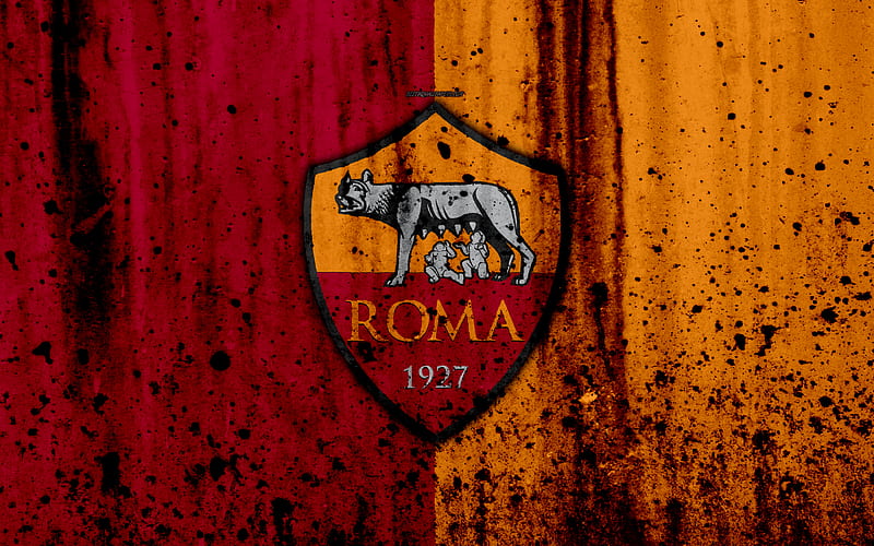 AS Roma logo, Serie A, stone texture, Roma, grunge, soccer, football club, Roma FC, HD wallpaper