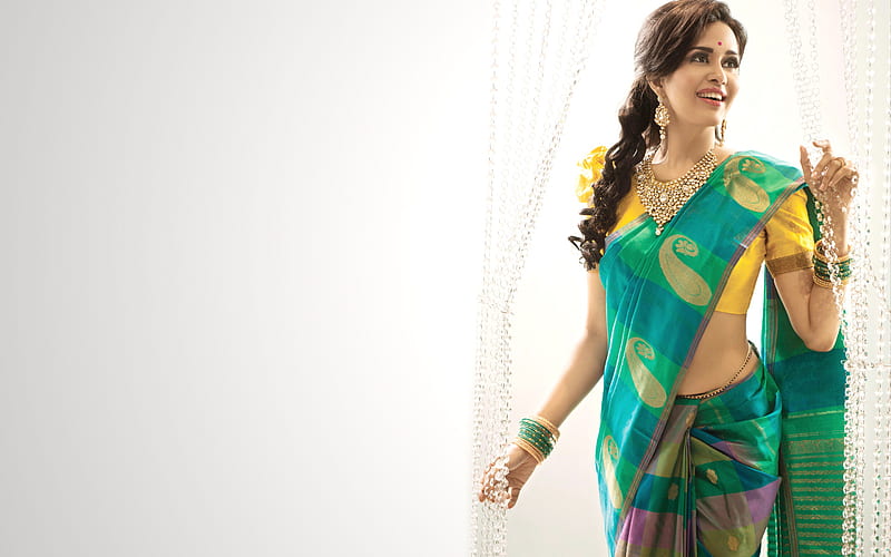 Pradhayini Sarvothaman, Indian traditional dress, sari, hoot, Indian actress, Bollywood, Indian Jewelery, HD wallpaper