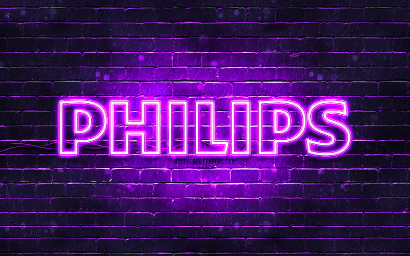 Philips violet logo violet brickwall, Philips logo, brands, Philips neon logo, Philips, HD wallpaper