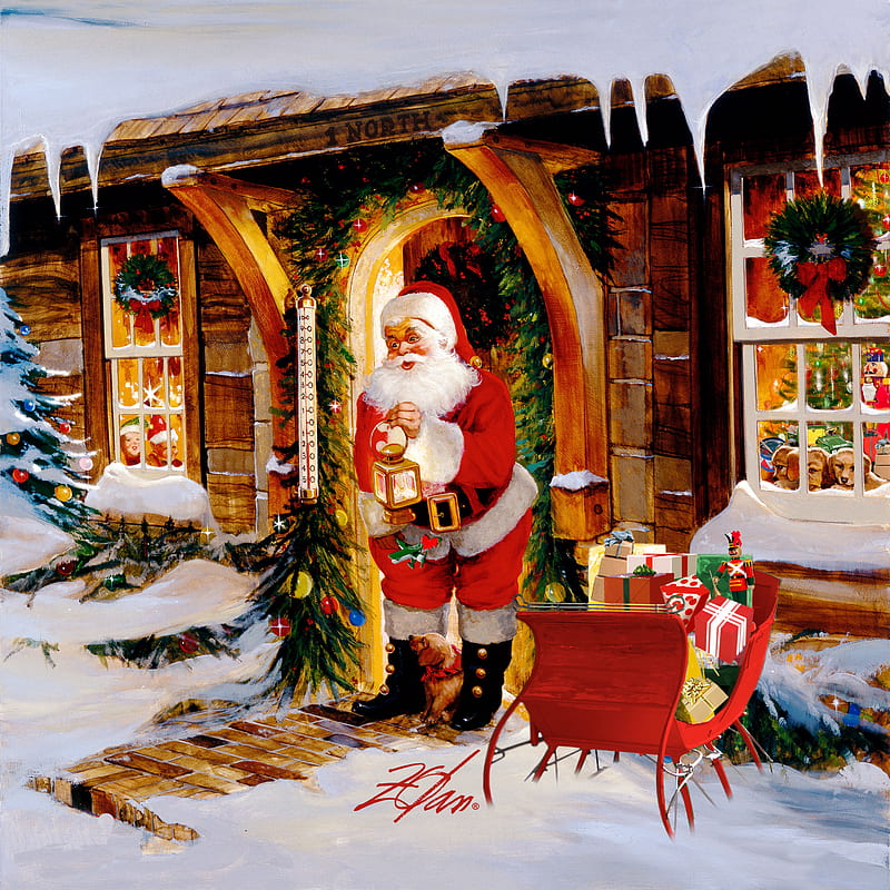 Santa's Thermometer, Advent, Artwork, Christmas, Christmastime, Classic Donald Zolan, Father Christmas, Holiday, Illustrations, Santa Claus, Wintry, Zolan, xmas, HD phone wallpaper