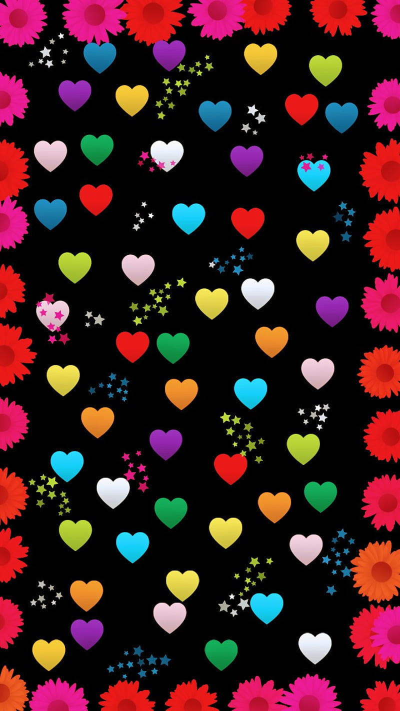 Hearts and flowers , glitter, pooh, flowers, peace, flower, gold, pink, purple, poppies, corazones, HD phone wallpaper