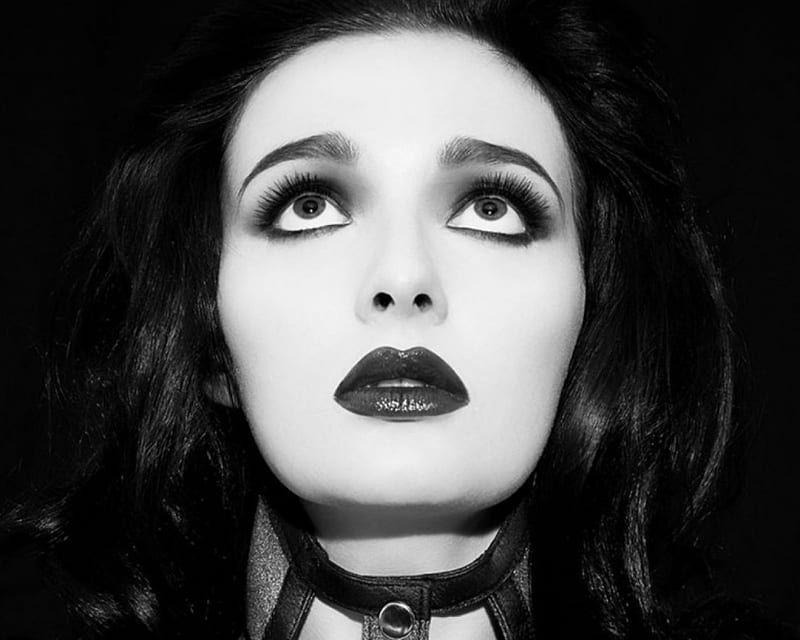 Goth, black and white, face, woman, HD wallpaper