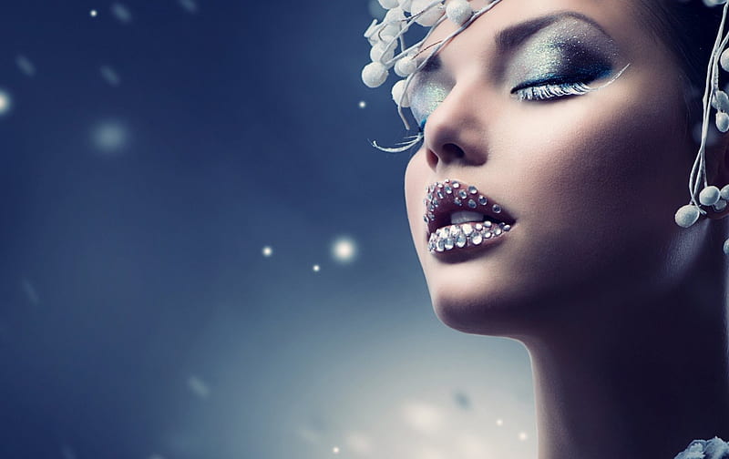 The closed eyes, models, blue dreams, closed eyes, background, lips, eyelashes, makeup, beauty, neck, HD wallpaper