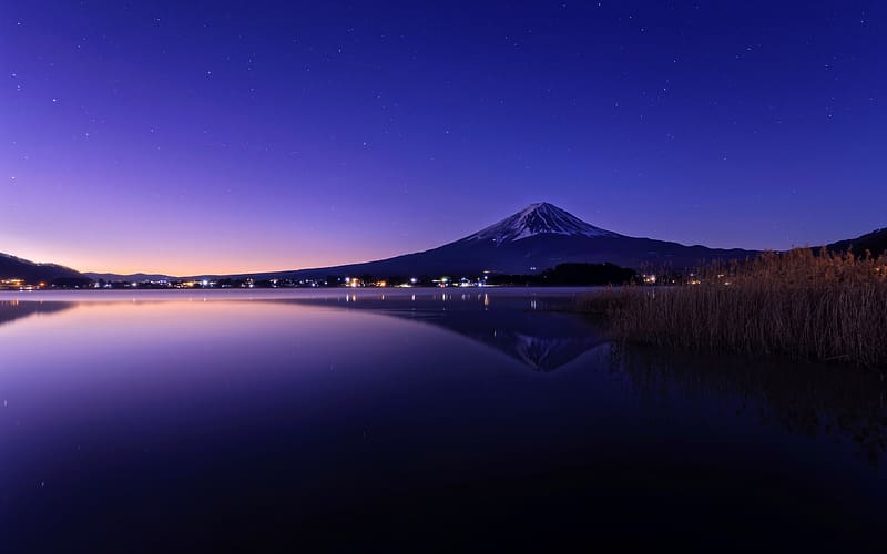 Japan Yamanashi Prefecture Fuji River Town Night, HD wallpaper