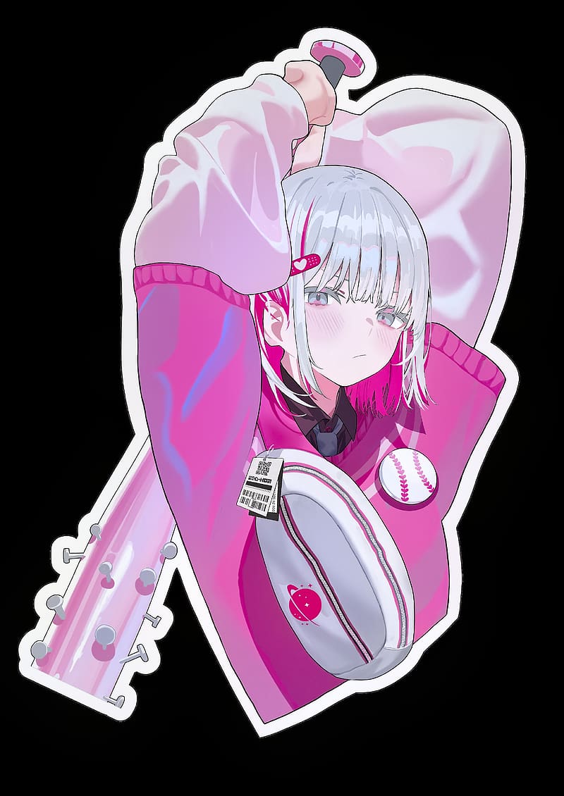 girl, warrior, bat, sticker, anime, art, pink, HD phone wallpaper girl, warrior, bat, sticker, anime, art, pink, HD phone wallpaper
