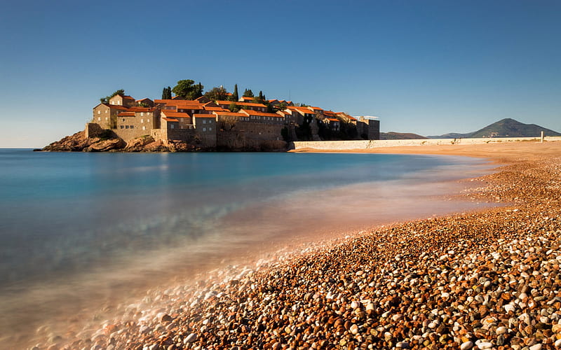 Saint Stefan, houses, resort in Montenegro, Adriatic Sea, Budva Riviera, summer, sea, beach, Budva, Montenegro, HD wallpaper